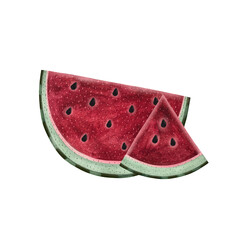 Watercolor watermelon slices. Two differently shaped slices isolated on white background.
