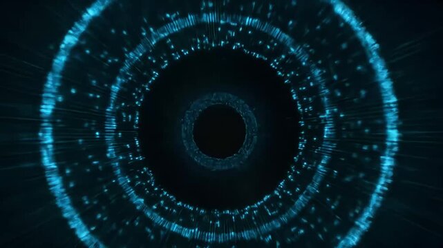 Dark teal background with circular void design