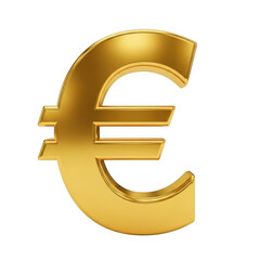 Golden euro symbol isolated on transparent background