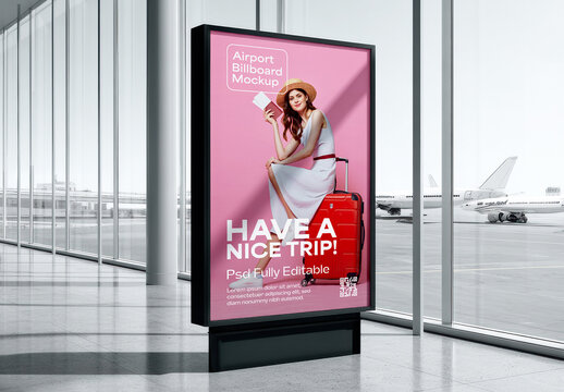 Airport Lightbox Billboard in Terminal Hall Mockup