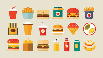 Colorful fast food items including burgers fries drinks and ice cream hamburger french fries