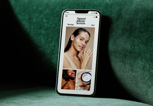 Smartphone Screen on Green Sofa Mockup