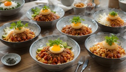 Bols de Bibimbap variés avec filet de Gochujang