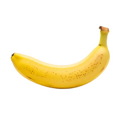 Ripe yellow banana with brown spots on black background