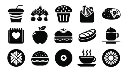 Various food and drink icons beverage cupcake