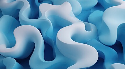 Abstract design of flowing, sculpted forms in shades of blue and white.