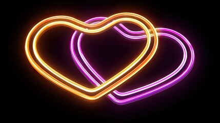 Two intertwined neon hearts on a black background.