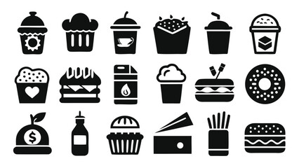 Various food and drink icons with money and fuel symbols cupcake burger