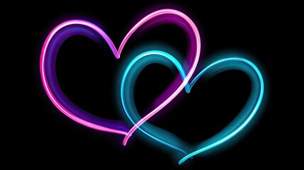 Two intertwined neon hearts on a black background.