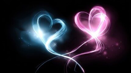 Two luminous hearts in contrasting colors.
