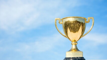 Golden trophy shining against the blue sky during an awards celebration