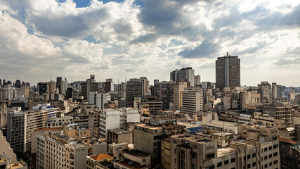 Fototapeta premium Aerial View of Bela Vista District Skyline in São Paulo with Dramatic Clouds