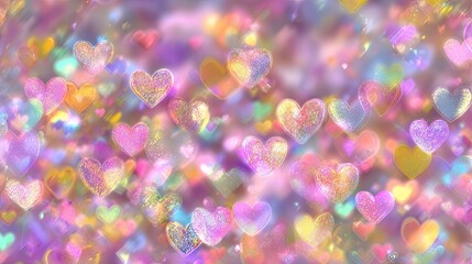 Multicolored hearts in a soft focus background.