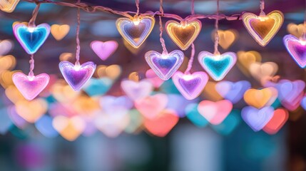 Colorful heart-shaped lights create a festive atmosphere.