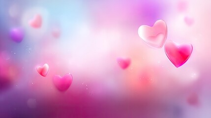 Floating hearts in a soft, pastel color background.