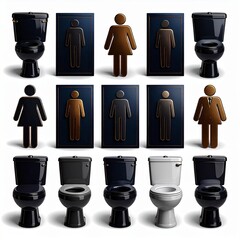 Men and Women Restroom Icons with Toilet Seat Comparison for Sanitation Awareness

