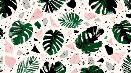 Tropical leaf pattern with mosaic effect.