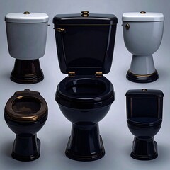 Elegant Black and White Toilets with Gold Accents – Modern Luxury Bathroom Fixtures