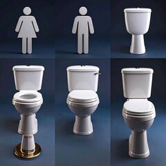 Men and Women Restroom Icons with Toilet Seat Comparison for Sanitation Awareness
