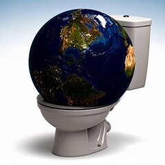 Global Sanitation Awareness Concept with Earth and White Toilet
