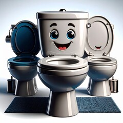 Happy Cartoon Toilet in Clean Modern Bathroom with Smiling Face
