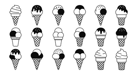 a collection of various ice cream cones with different toppings and flavors
