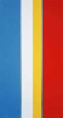 Abstract vertical stripes of blue, white, yellow, and red