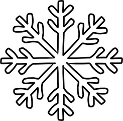 Simple Black Outline Snowflake Icon, Minimalist Christmas Snow Crystal Symbol.