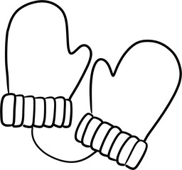 Simple Black Outline Winter Mittens Icon, Hand-Drawn Cozy Winter Mittens Illustration.