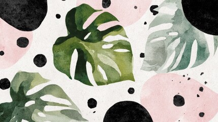 Abstract botanical pattern with leaves and shapes.