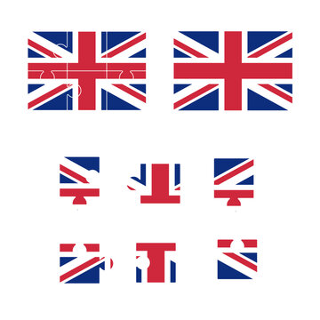 United Kingdom flag  jigsaw puzzle background, British flag 2x3 puzzle template, vector illustration.
