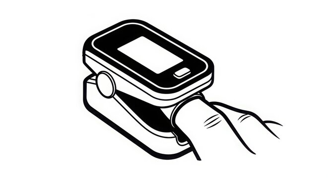 Close-up of a finger being placed in a digital pulse oximeter device for measurement of blood oxygen saturation levels and heart rate accurately