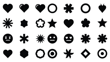 Vector Shapes Icons Hearts, Stars, Flowers, and Geometric Figures