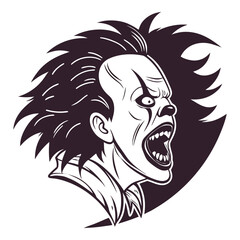 Silhouette of Angry Clown Face with Exaggerated Features | Horror & Scary Vector EPS | Circus, Creepy, Halloween Design Element