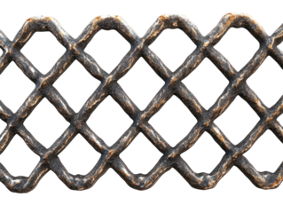 Rusty Chain Link Fence on Transparent Background