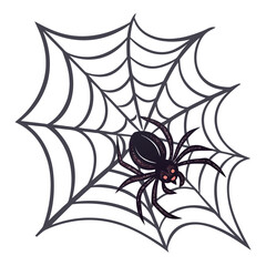 Silhouette of Spider Crawling on Spiderweb | Horror & Creepy Vector EPS | Halloween, Dark, Spooky Design Element