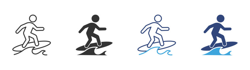 Wakeboarding icon set in outline and flat style , vector illustration.