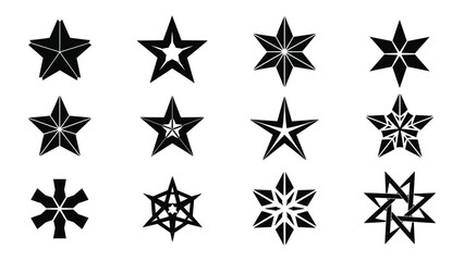 A diverse collection of elegant geometric star vector designs, showcasing various stylized multi-point shapes and abstract celestial patterns for creative graphic projects and digital assets