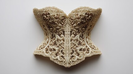 Fototapeta premium Intricate ivory corset with elaborate scrollwork design on white background