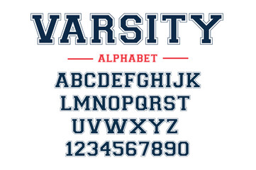Classic college font. Vintage sport font in american style for football, baseball or basketball logos and t-shirt. Athletic department typeface, varsity style font. Vector
