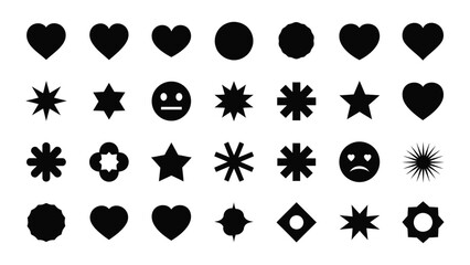Collection of graphic symbols including hearts, stars, circles, and smileys for design and creative projects