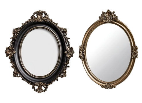 Set of three different mirrors. Each element is separately isolated on white