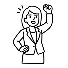Woman Raising Fist in Empowerment Gesture Line Art Illustration