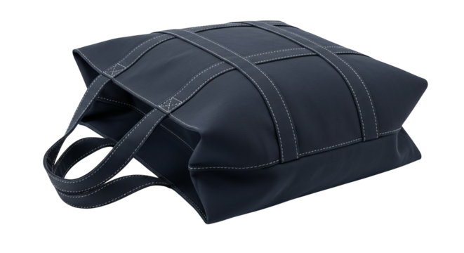 Dark Gray Leather Tote Bag With Cross Stitching