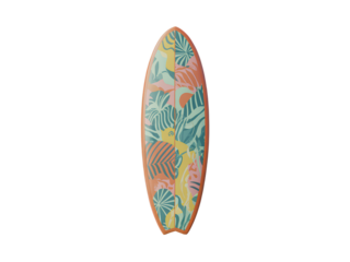 Surfboard with Tropical Pattern Floating on Water surfing isolated on a transparent background