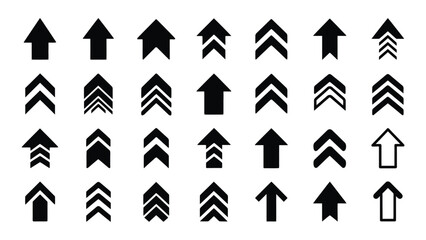 Collection of diverse up arrow icons in various designs, perfect for indicating direction and progress