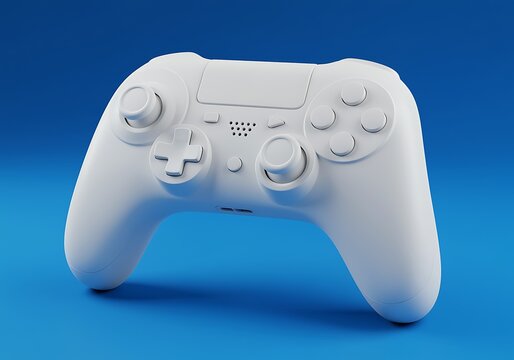 Modern White Game Controller on Blue Background Minimalist Design for Gaming Enthusiasts and Tech Lovers Product Shot - Powered by Adobe