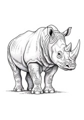 Fototapeta premium Detailed rhino sketch conveying strength and texture using precise stippling technique drawing animal