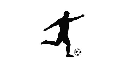 Obraz premium Soccer player kicking ball in mid action on white background