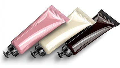 Three tubes of cosmetic product in various colors.
